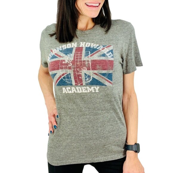 Vintage Bronson Howard Academy British Flag Union Jack Graphic Soft Gray T-Shirt - Picture 1 of 16